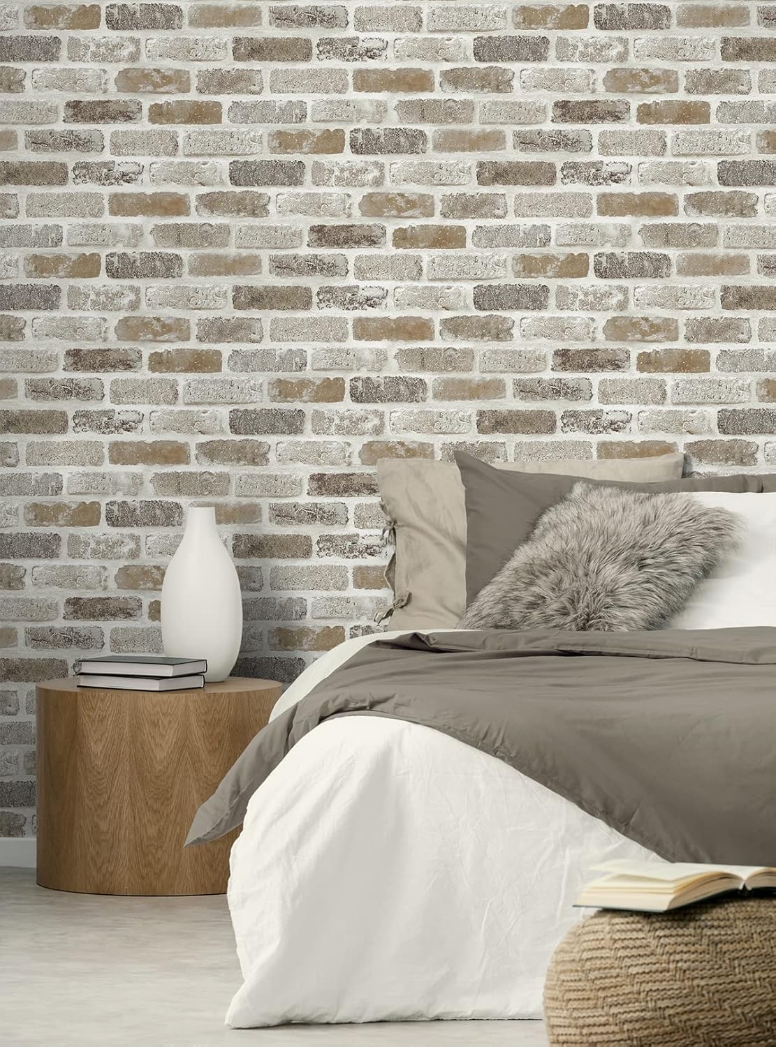 Washed Faux Brick Peel and Stick Wallpaper O717