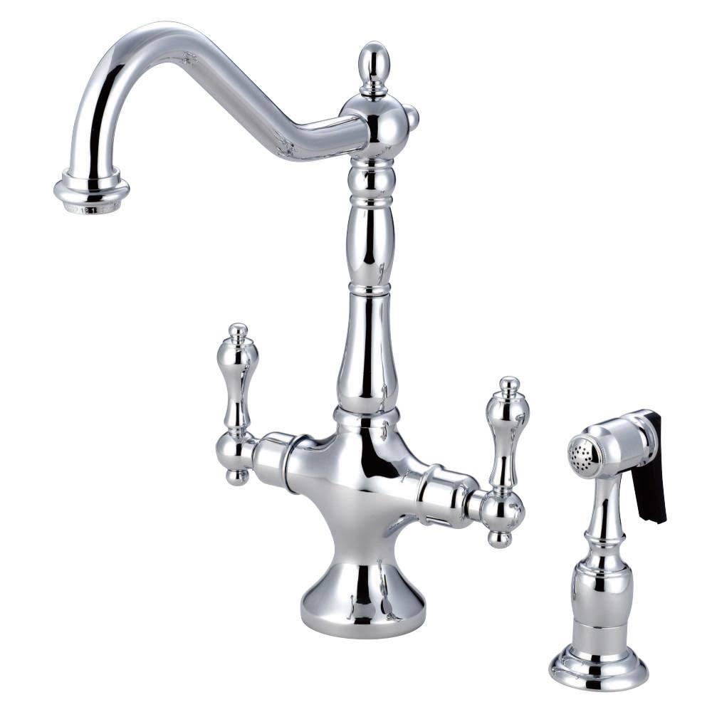 Satin Nickel Double Handle Kitchen Faucet with Brass Sprayer Z764706