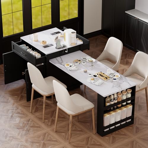 White Oak Kitchen Island with Extendable Dining Table and Storage L9100