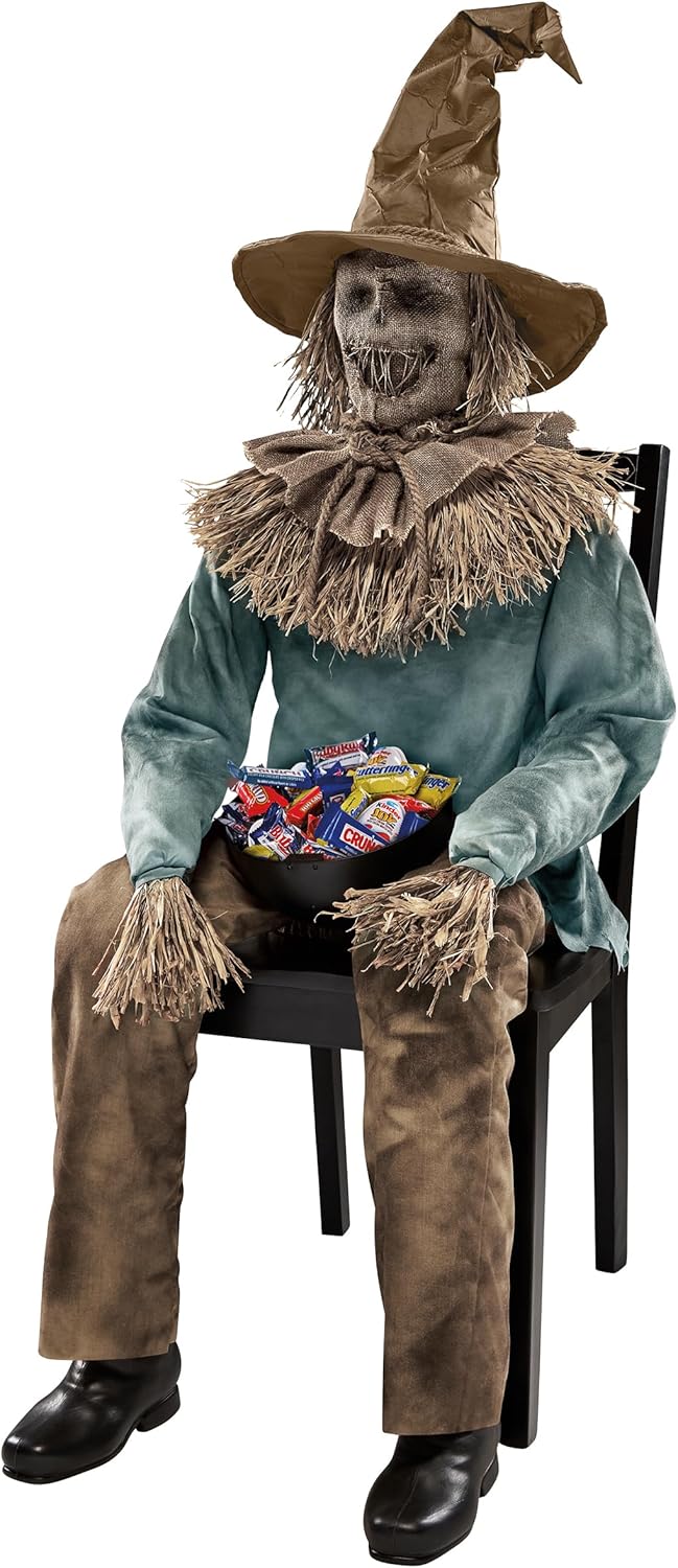 4.5 Ft Scary Sitting Scarecrow Animatronic E648116