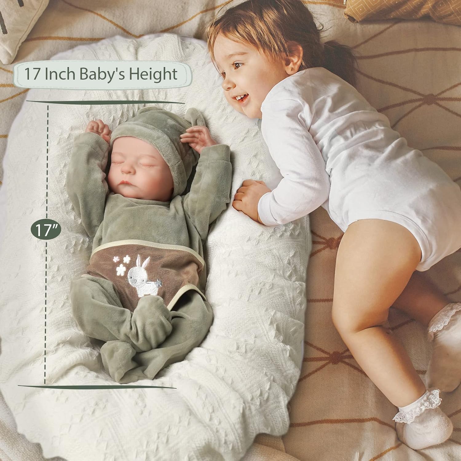 17-Inch Soft Cloth Body Realistic Newborn Sleeping Baby Doll Q9554