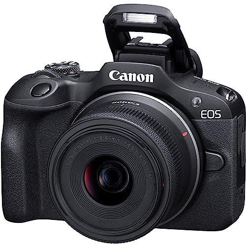 Mirrorless Camera with RF-S 18-45mm f/4.5-6.3 STM Lens + Wide Angle & Telephoto Lenses + 64GB Memory + 3pc Filter Kit + Case + Flash + Tripod G235680