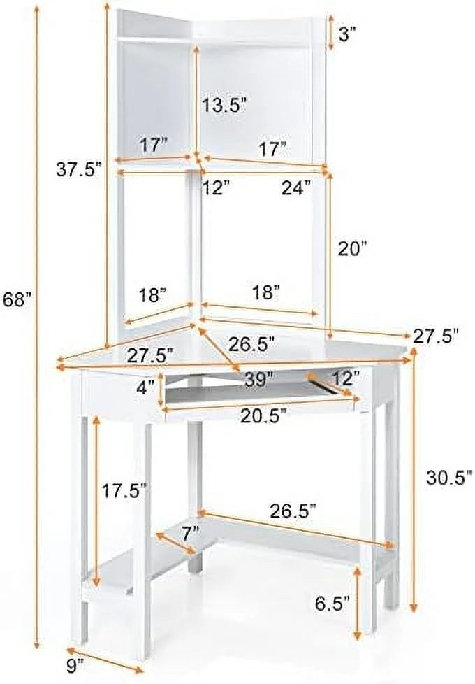 White Corner Desk with Hutch and Keyboard Tray Z676726