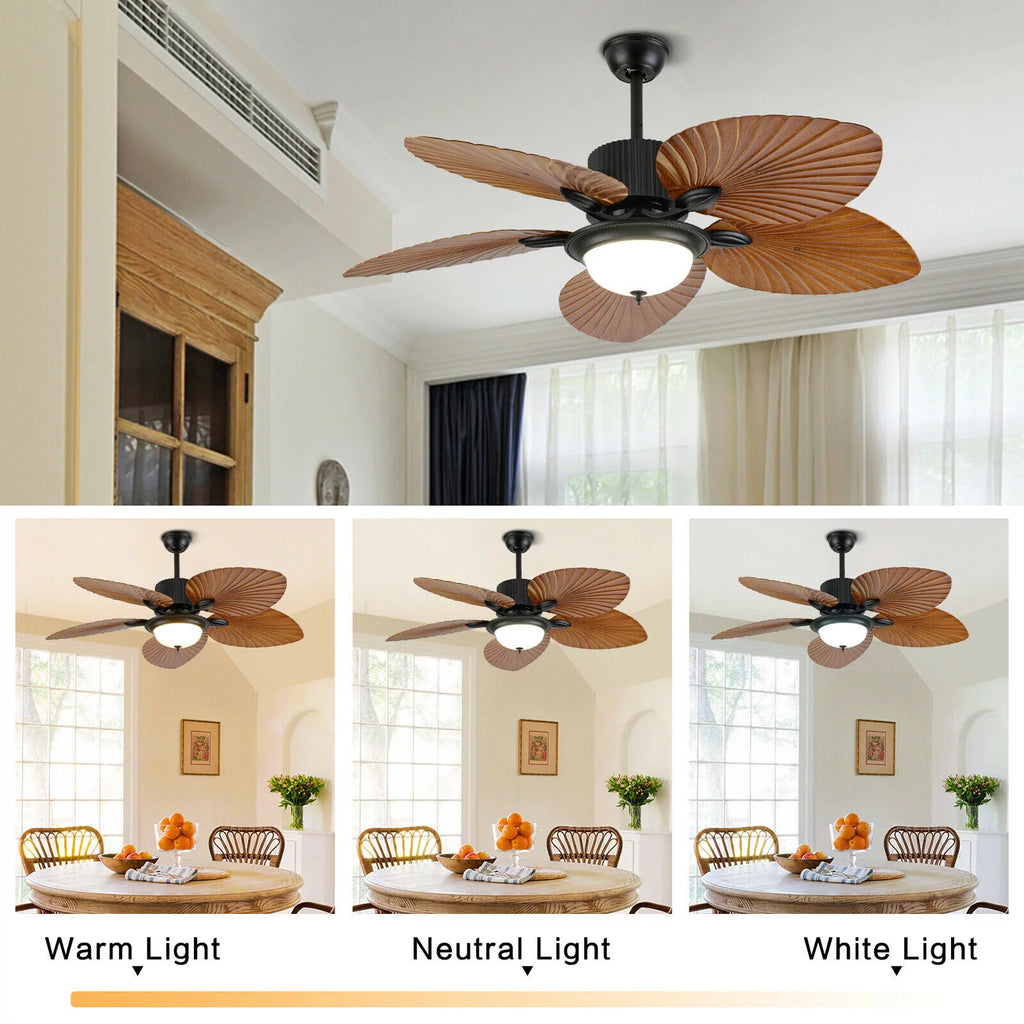 52inch Tropical Palm Ceiling Fan with Light and Remote 5 Acrylic Palm Leaf Blades W858762