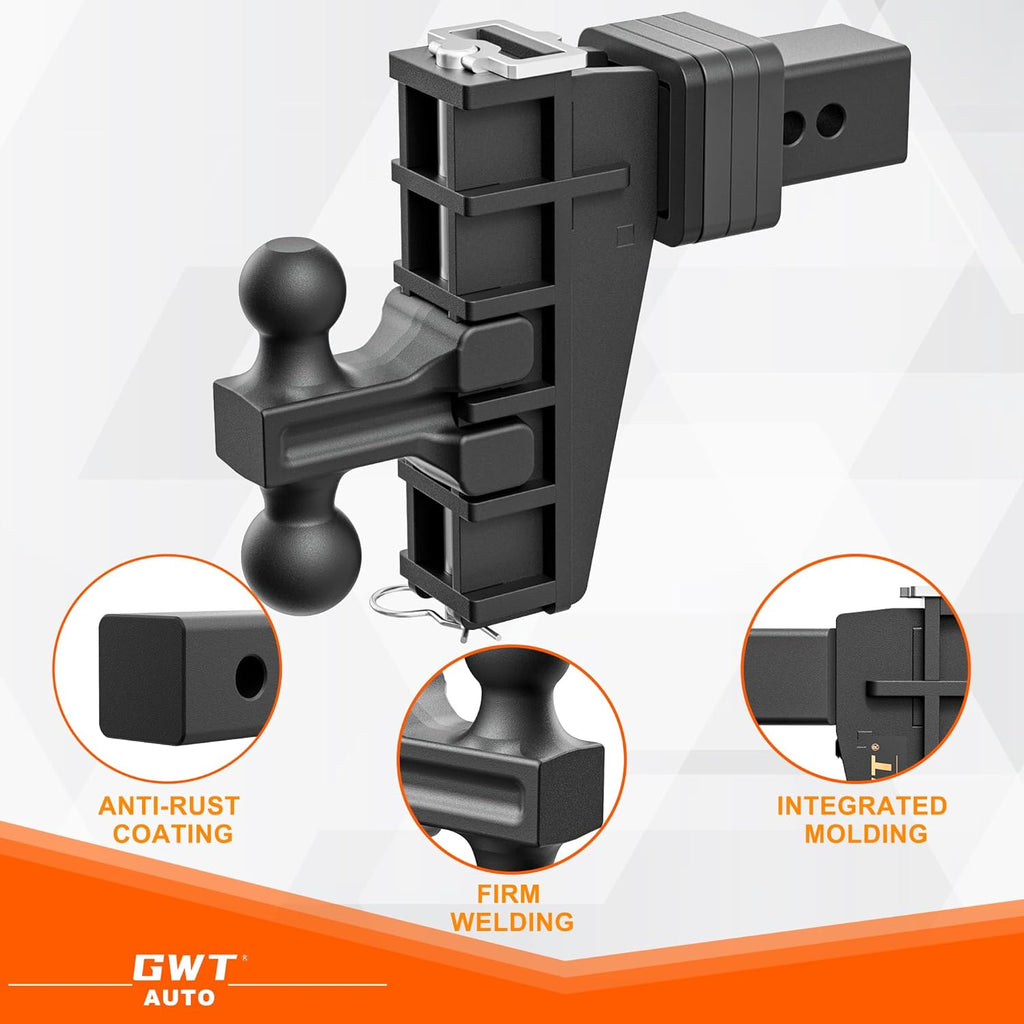 2" & 2-5/16" Dual-Ball Adjustable Trailer Hitch, 6 Inch Drop/Rise, 25,000 LBS GTW, Black K24205
