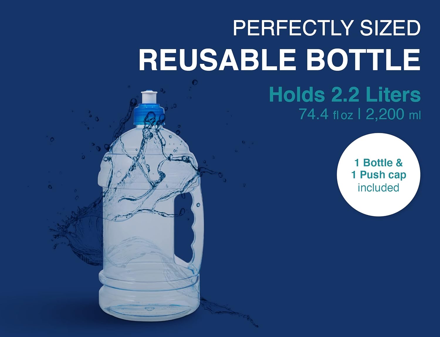 2.2 Liter Clear Plastic Water Bottle with Push Cap H3036