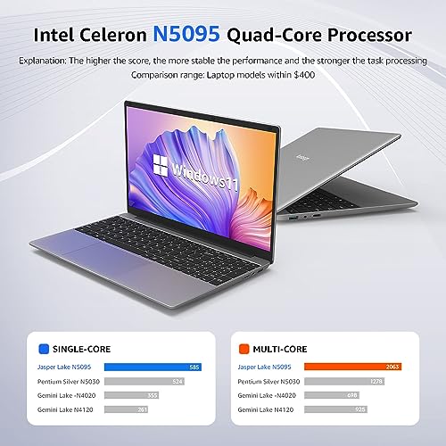 15.6 Inch Laptop Computer, Windows 11, 12GB RAM 512GB SSD, FHD IPS 1920x1200 Display, Celeron N5095 Quad-Core Processor O41351
