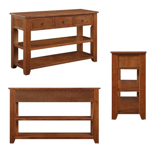 Brown Wood Entryway Console Table with Drawers and Storage Shelves O84663