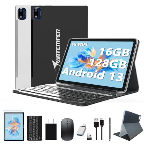 Android Tablet 10.1 Inch 16GB RAM 128GB ROM 2 in 1 Tablet with Keyboard Mouse Pen Octa-Core 2.0Ghz 7000mAh 1080FHD 13MP Camera Silvery K9409