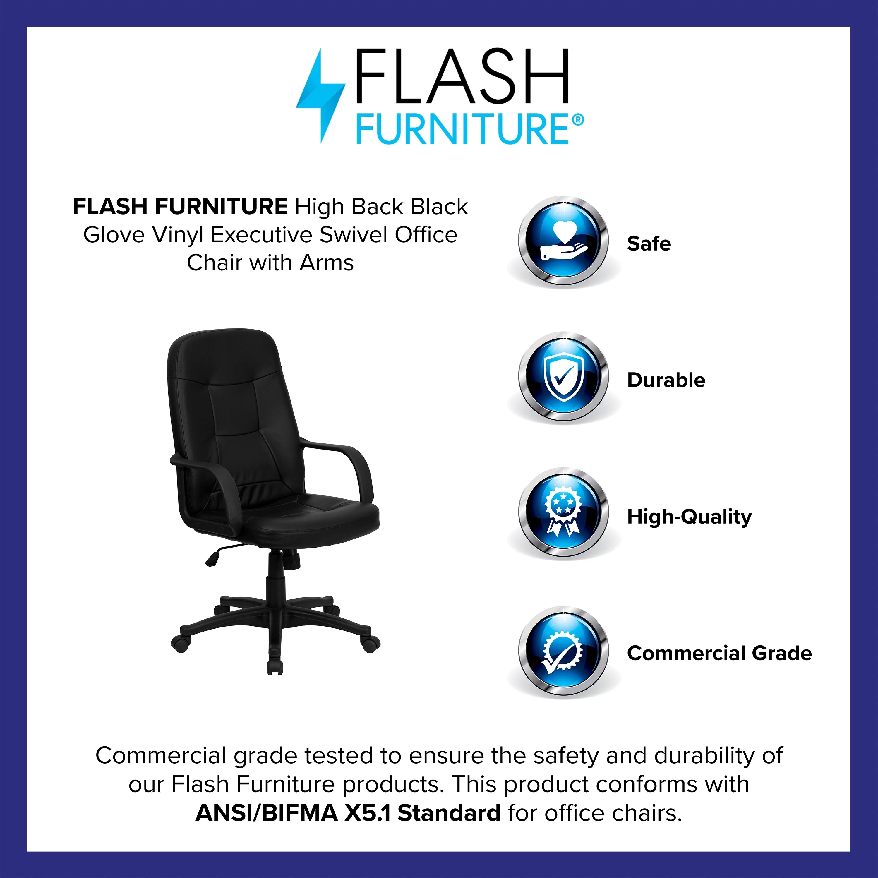 Black Glove Vinyl Executive Swivel Office Chair with Arms P14154