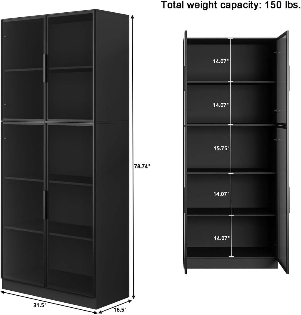 Black Wooden Display Cabinet with Glass Doors S24437