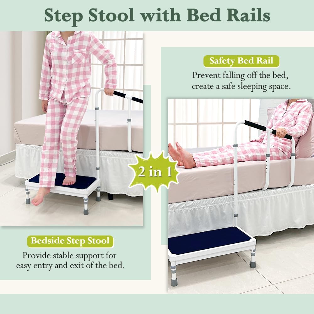 2-in-1 Bedside Guard Rails Step Stool with Handle E309657
