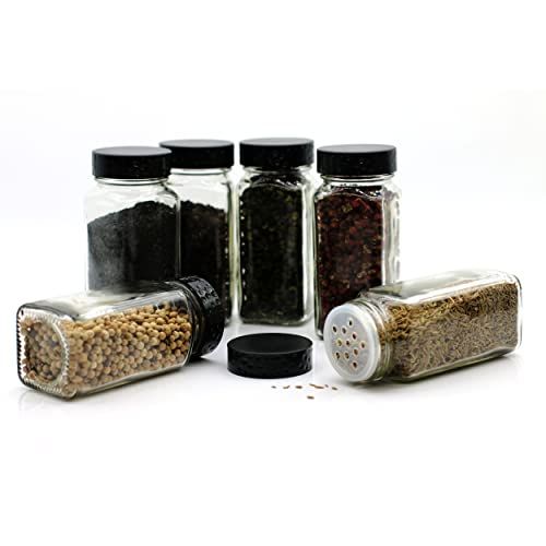 12 PCS Black 4 oz Glass Spice Jars with Airtight Plastic Caps and Shaker Lids S26614