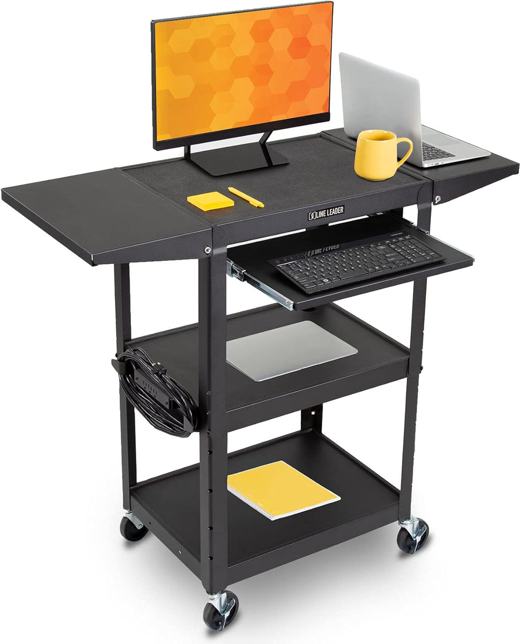 Large AV Cart with Drop Leaves, Height Adjustable, 54in x 18in x 42in Black S26410