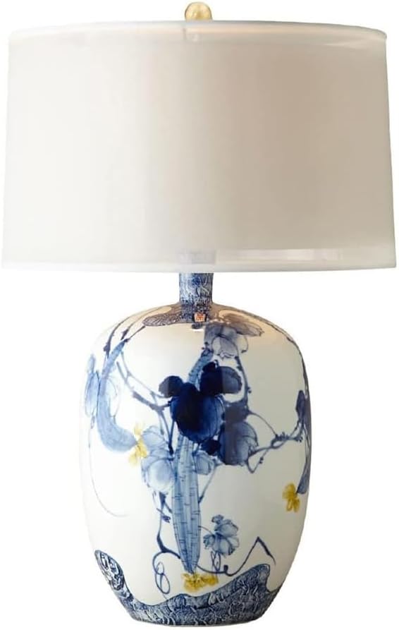 Blue and White Porcelain Table Lamp with Drum Shade O9908