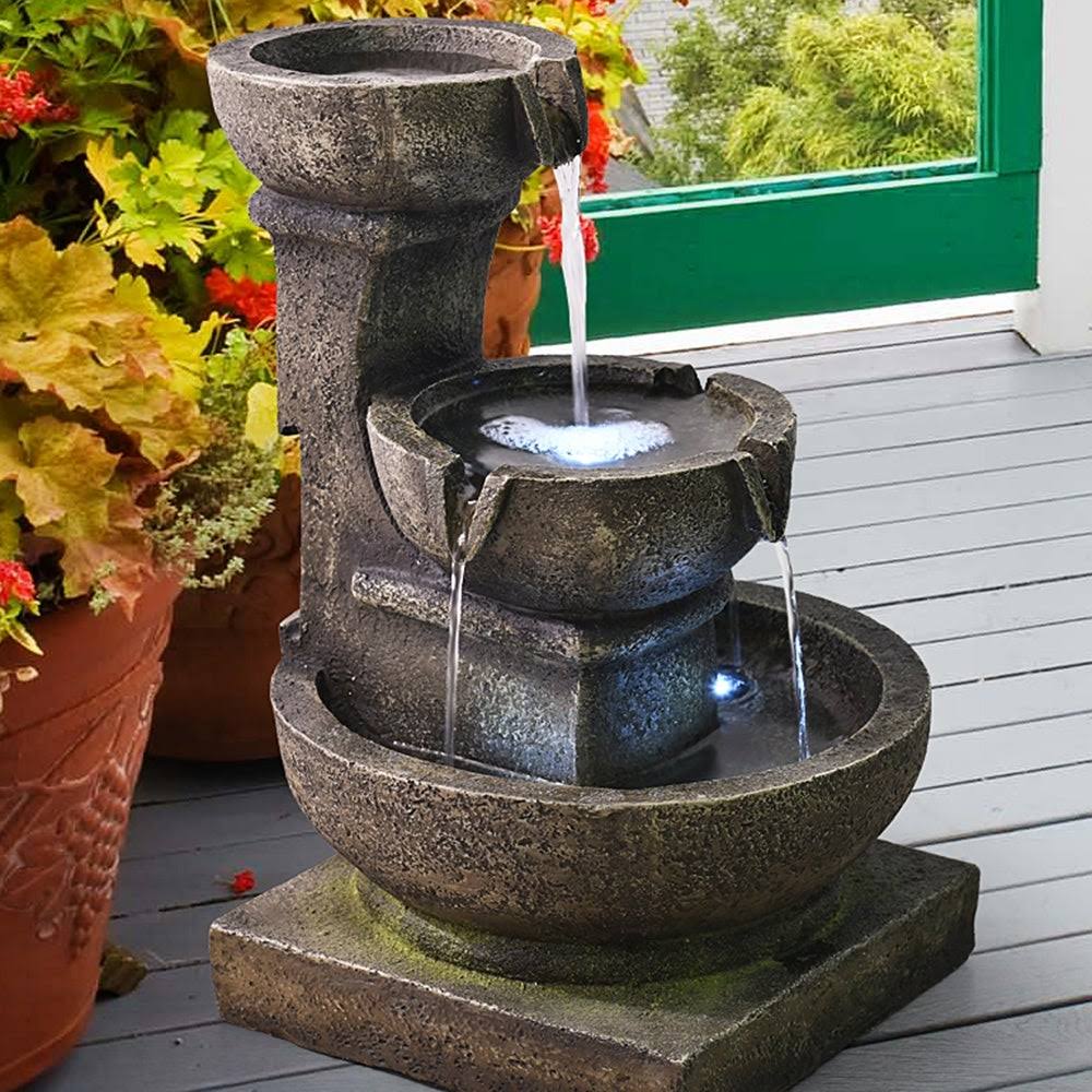 Grey Polyresin Water Fountain with LED Light K100