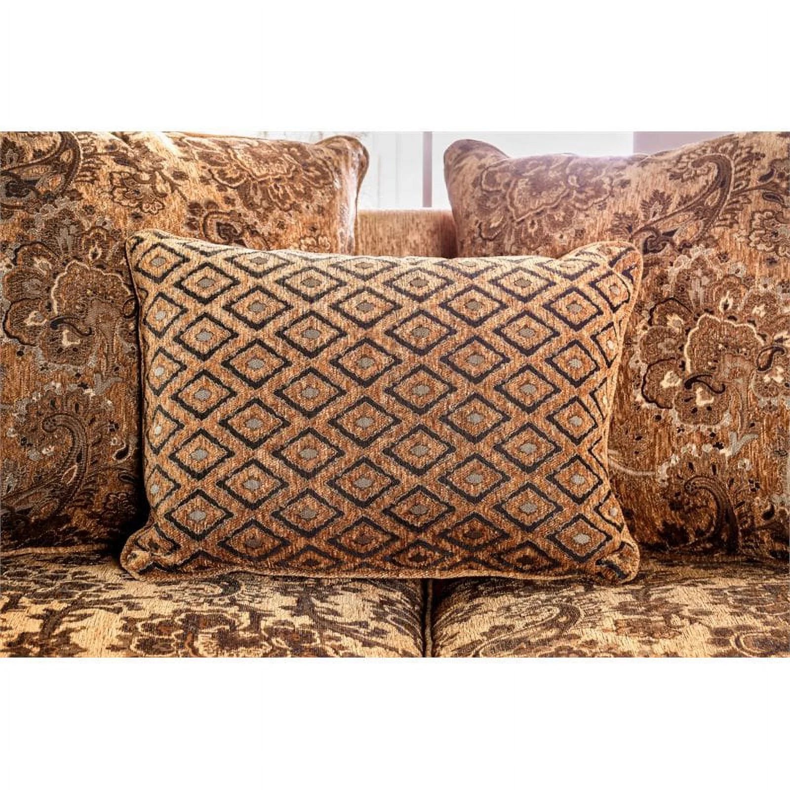 Traditional Chenille Sofa in Gold and Bronze G708097