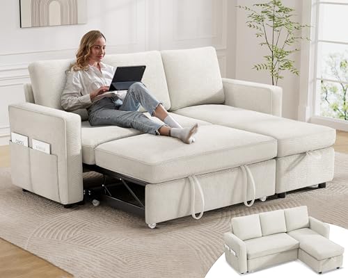 81" Chenille Beige Sleeper Sofa Bed with Pull Out Bed B272