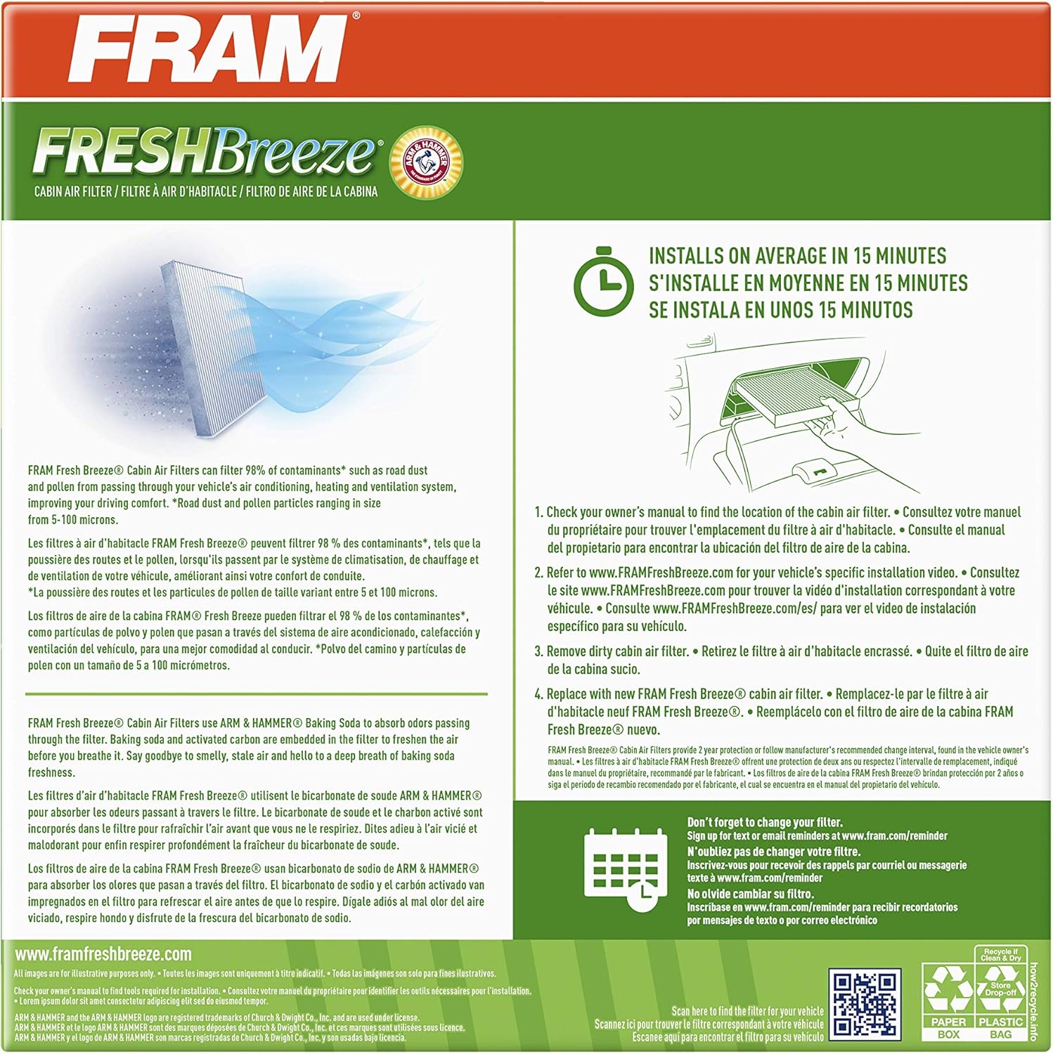 Cabin Air Filter with Arm and Hammer Baking Soda, white G619