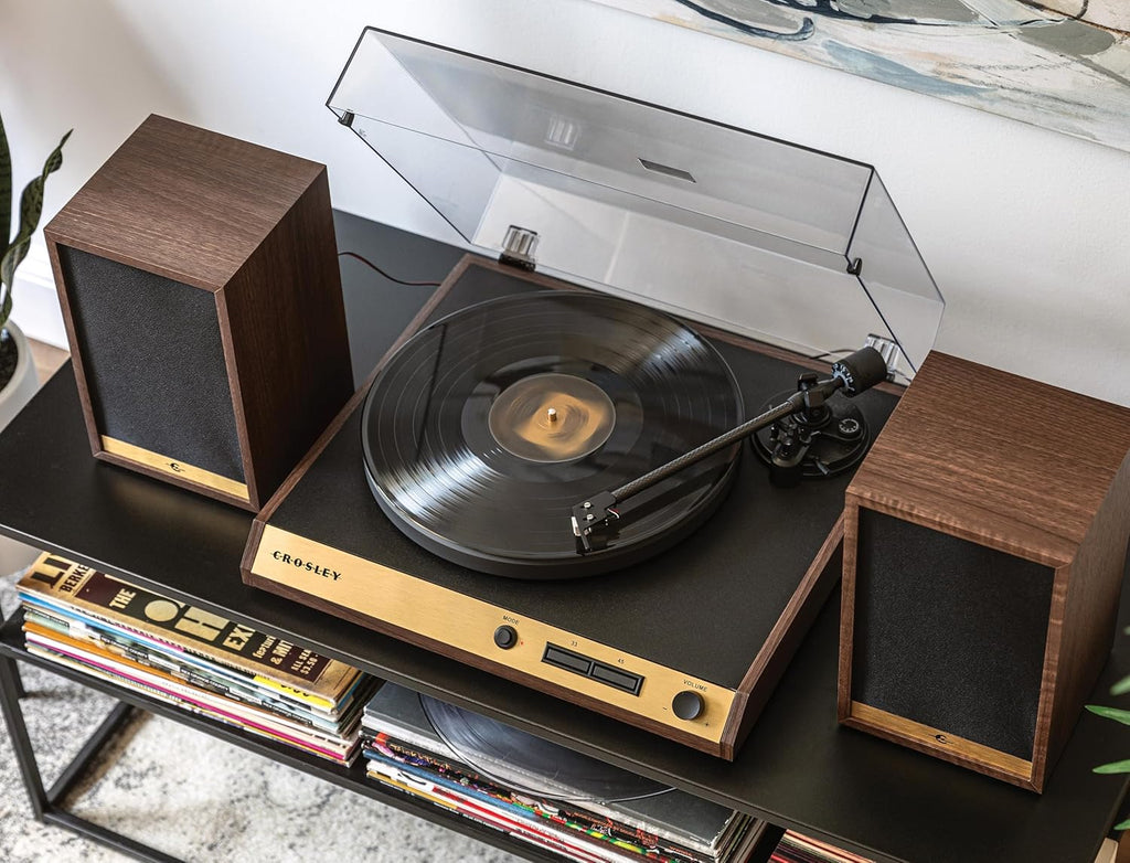 Walnut 2-Speed Belt-Drive Bluetooth Turntable with Speakers B652717