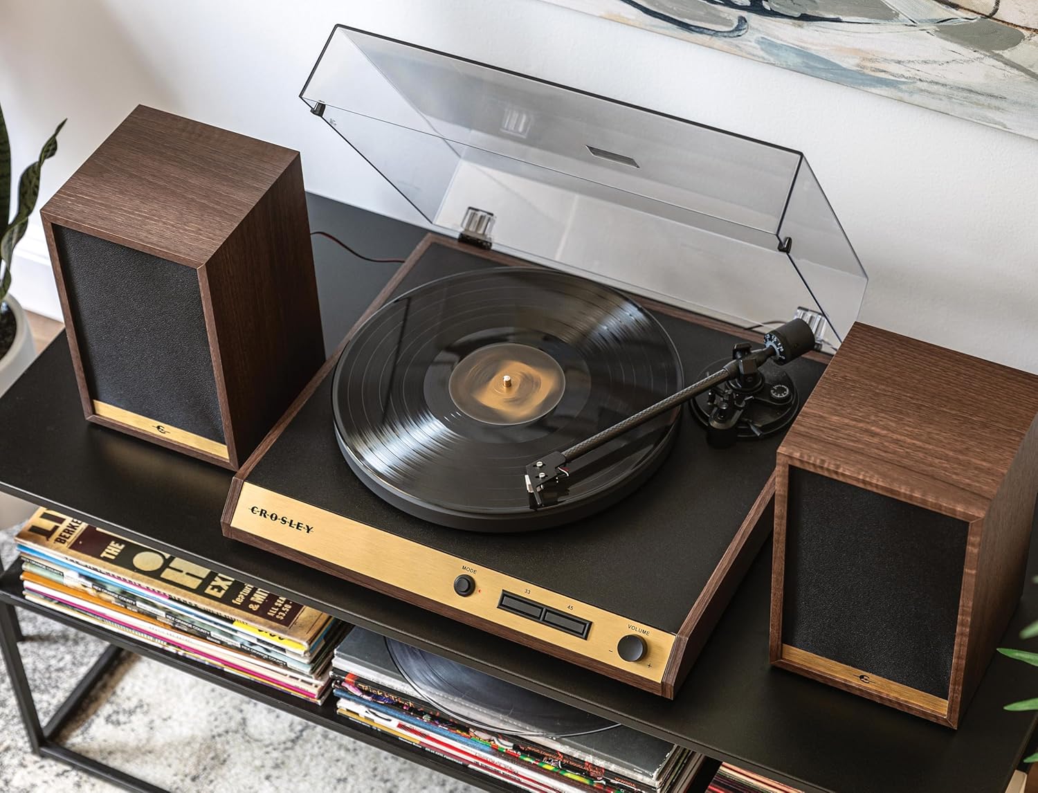 Walnut 2-Speed Belt-Drive Bluetooth Turntable with Speakers B652717