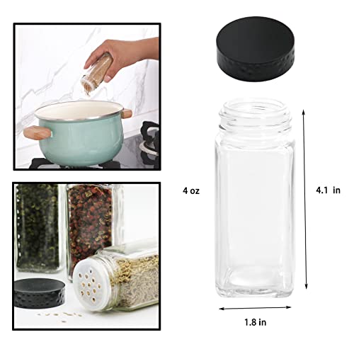 12 PCS Black 4 oz Glass Spice Jars with Airtight Plastic Caps and Shaker Lids S26614