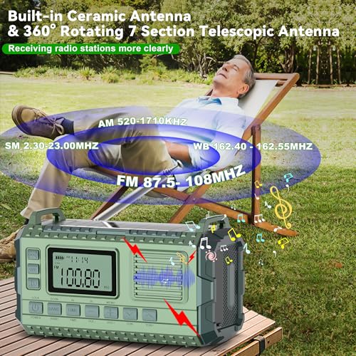 Green AM/FM/NOAA Hand Crank Radio with 15W Fast Charge, 39800mAh Portable Solar Power Bank, Flashlight & SOS Alarm X29012