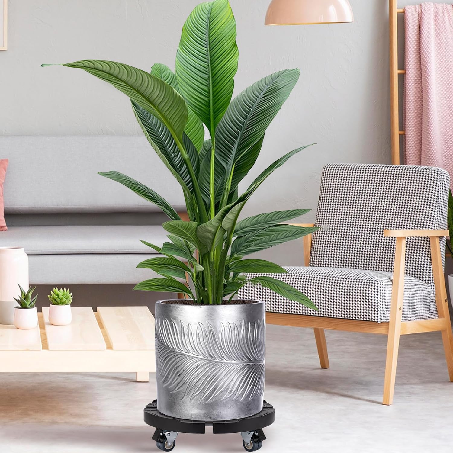 Plant Caddy with Wheels Heavy Duty, 550LBS Adjustable 15.7in-22in Large Plant Stand with Dual Lockable Casters E66852