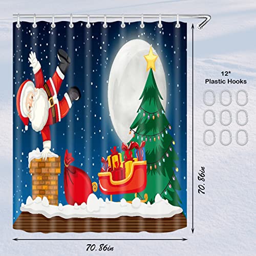 71"x71" Blue Cloth Fabric Christmas Shower Curtain L65397