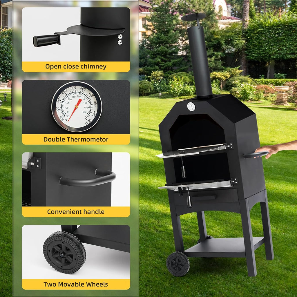 Wood-Fired Pizza Oven with Pizza Stone, Pizza Peel, Grill Rack and Waterproof Cover B16800