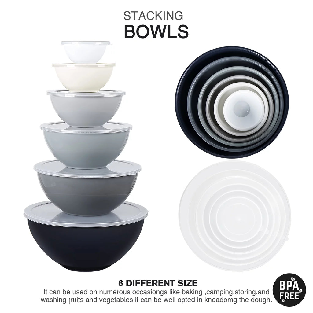 12 Piece Plastic Nesting Bowls Set with Lids T78629