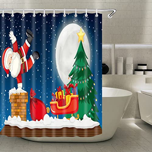71"x71" Blue Cloth Fabric Christmas Shower Curtain L65397