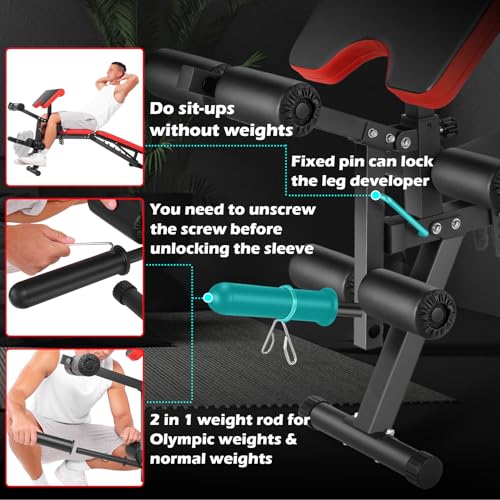 Adjustable Weight Bench with Leg Extension, Leg Curl - 800 LBS Heavy Duty Workout Bench T32454