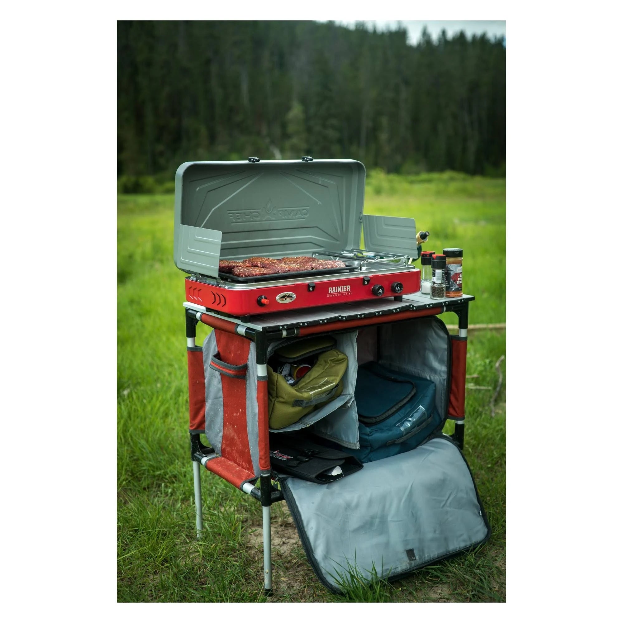 Grey/Red Table & Organizer V456931