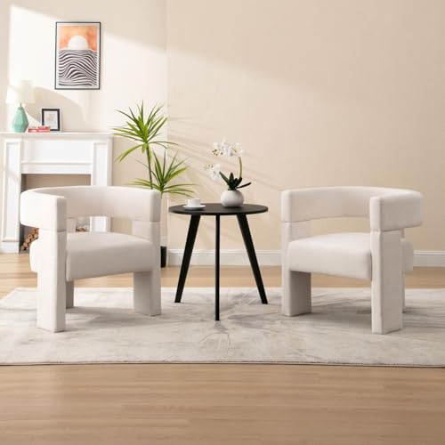 Beige Fabric Upholstered Barrel Accent Chair Q115