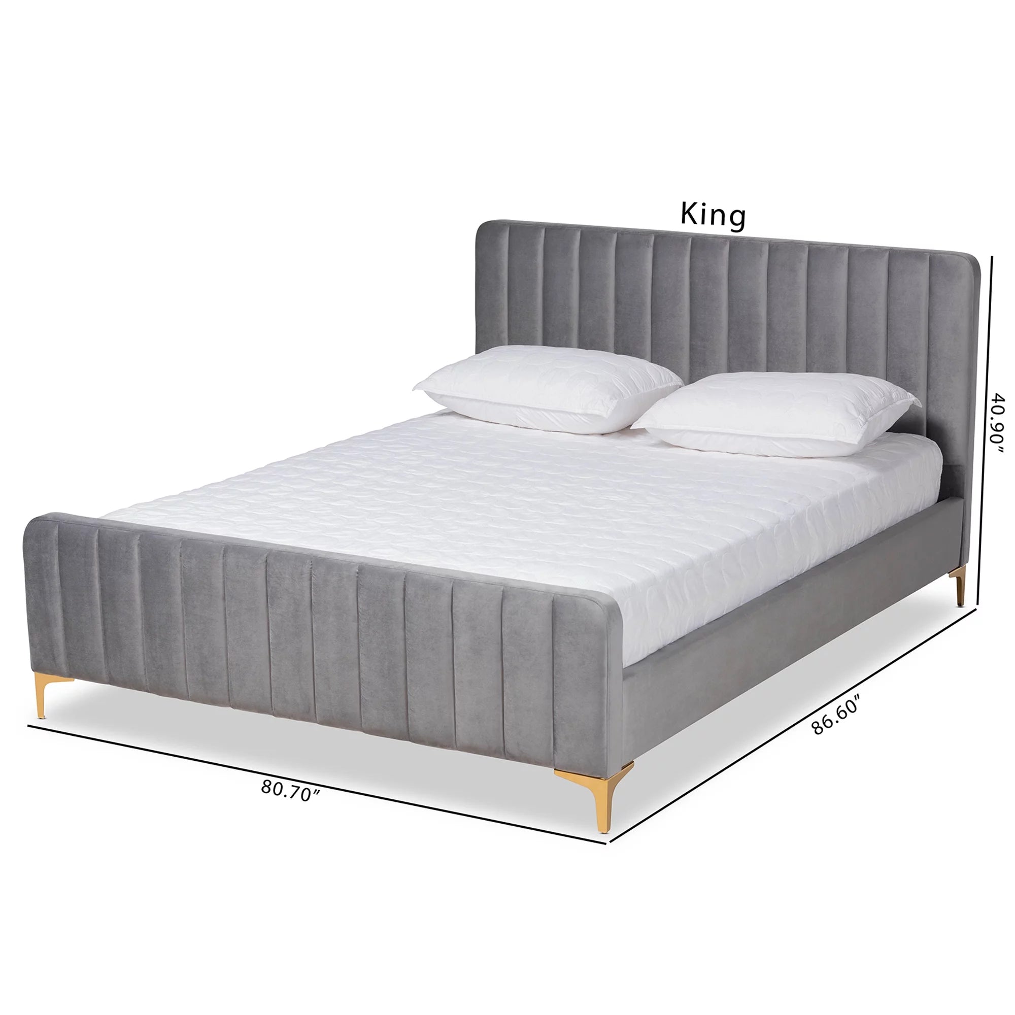 Light Grey Velvet Queen Size Platform Bed M4822