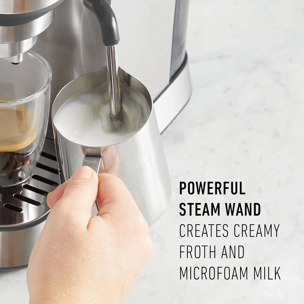 Compact Espresso Machine with Milk Frother, Stainless Steel S4047