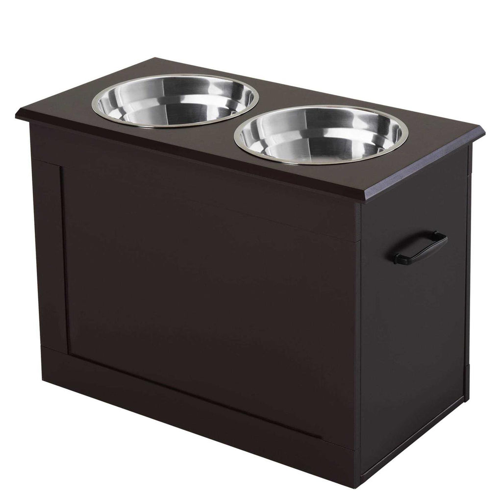 Raised Pet Feeding Storage Station with 2 Stainless Steel Bowls Z449