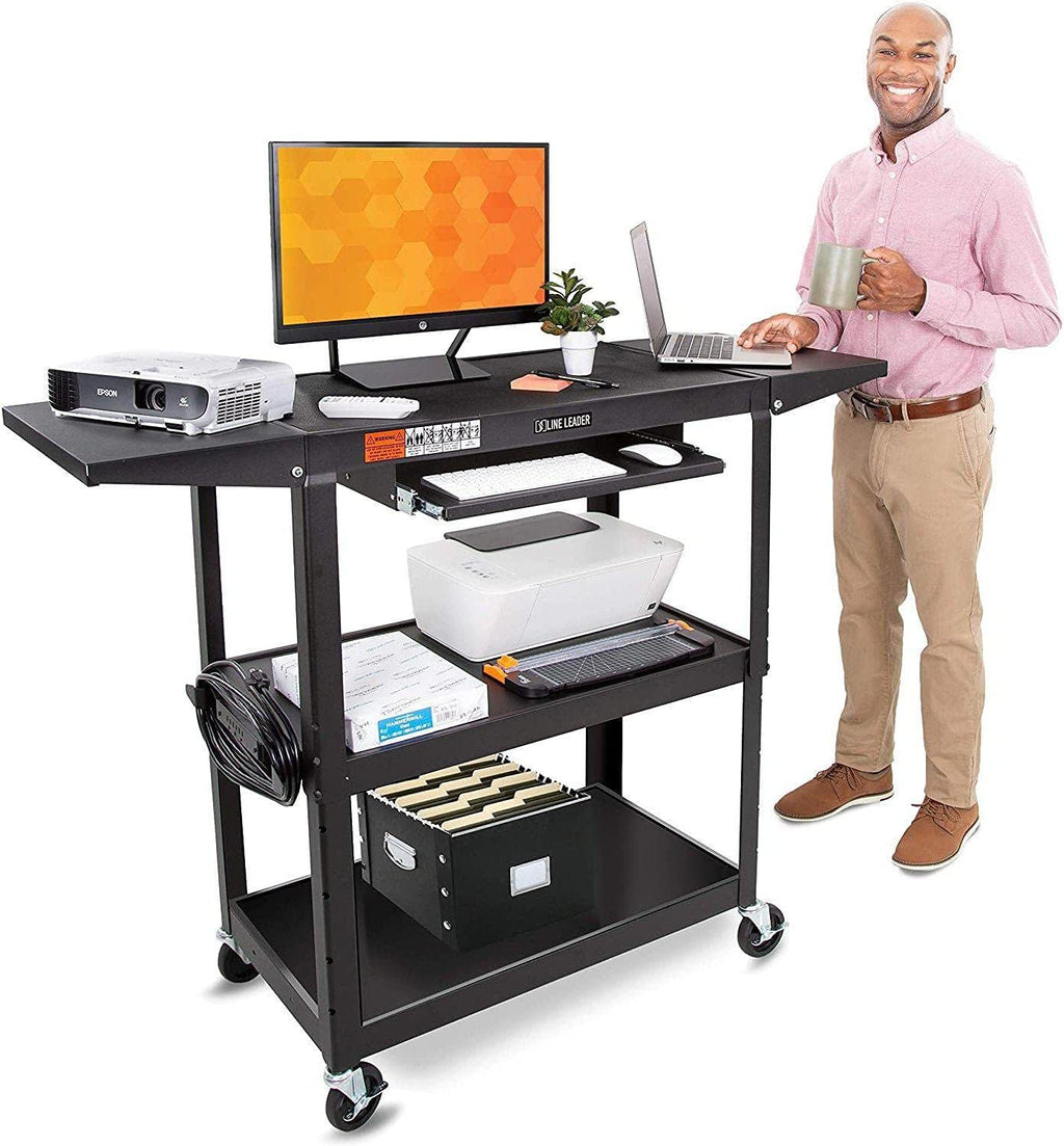 Large AV Cart with Drop Leaves, Height Adjustable, 54in x 18in x 42in Black S26410