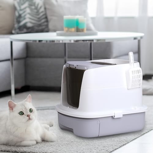 Grey Enclosed Cat Litter Box with Lid L27553