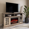 Espresso 58 Inch Electric Fireplace TV Stand with Storage Shelves and Cabinets J923849