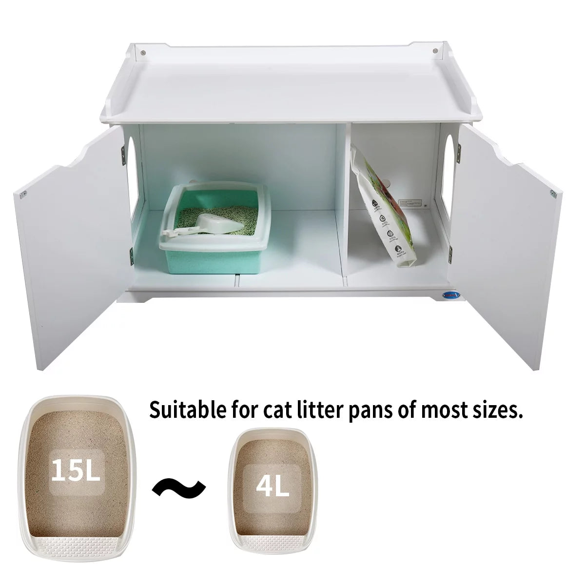 White Cat Litter Box Enclosure Storage Bench Furniture Z5469