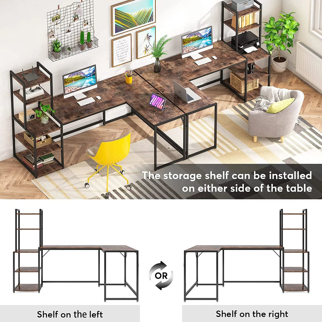 79" Reversible L-Shaped Desk with 5 Tier Storage Shelves L395717