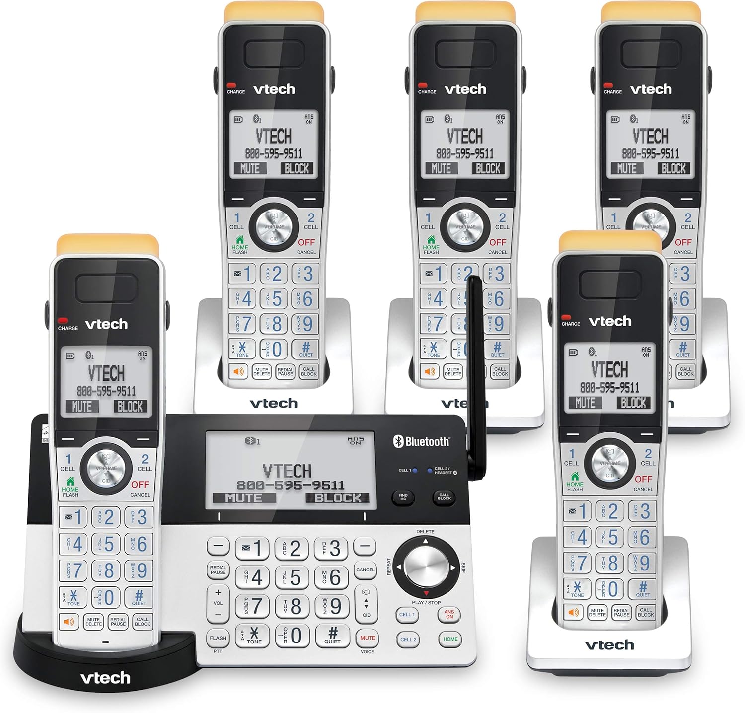 5 Handset DECT 6.0 Cordless Phone with Answering Machine I785