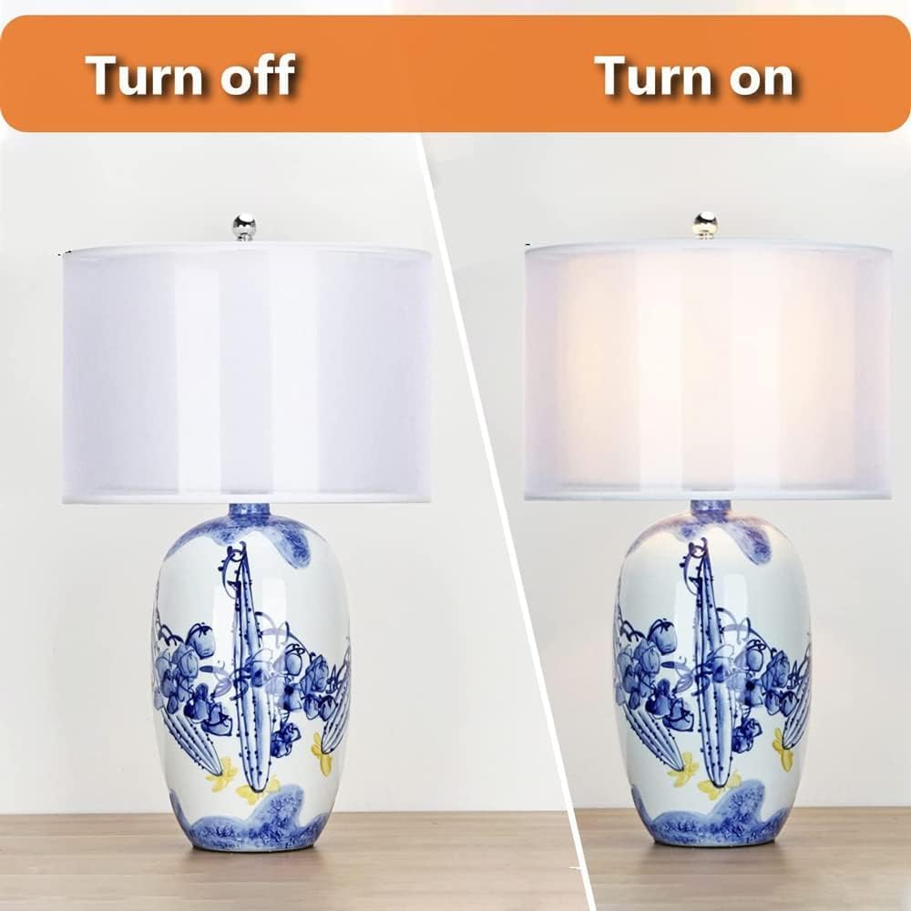Blue and White Porcelain Table Lamp with Drum Shade O9908