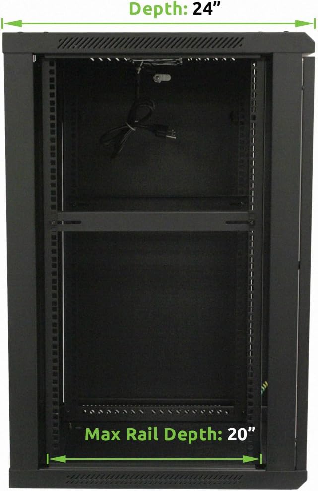 18U 19-Inch Wallmount Server Network Rack with Locking Glass Door Black O732387