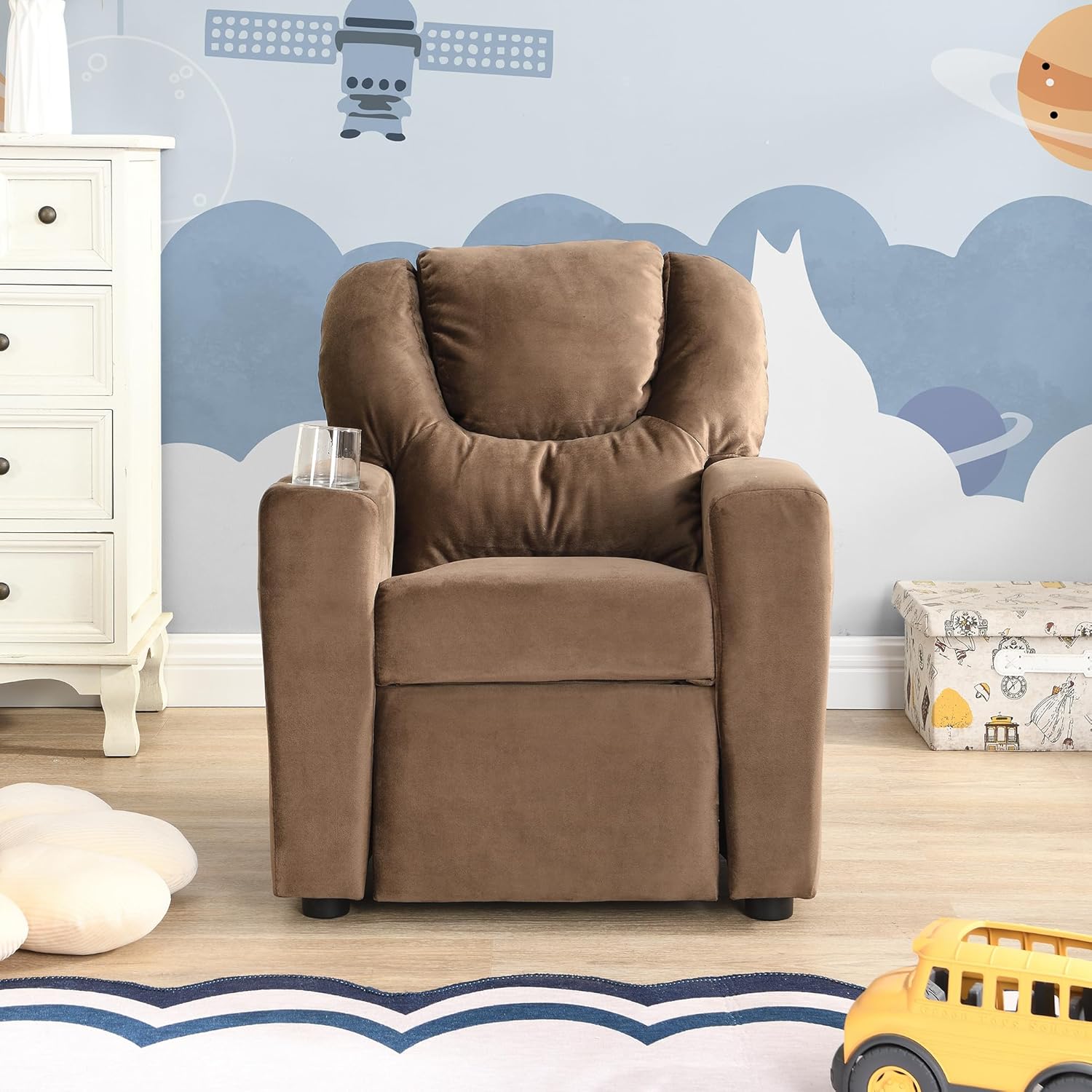 Kids Velvet Recliner Chair with Cup Holder R8425