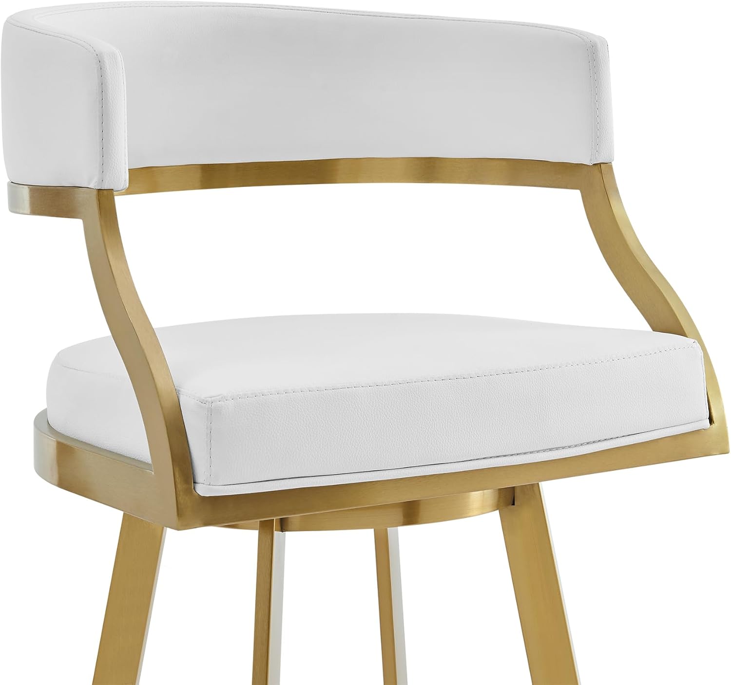 30" Swivel Bar Stool with Gold Brushed Stainless Steel and White Faux Leather B295