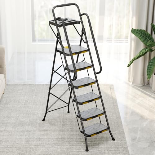 6 Step Steel Ladder with Tool Platform and Handrails E396695