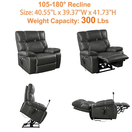 Oversized Leather Power Lift Recliner Chair with Cup Holder E81126